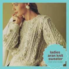 the knitting pattern for ladies's aran knit sweater