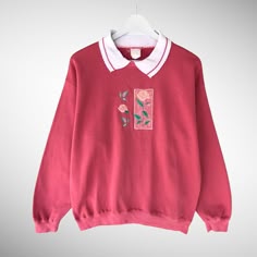 Vintage 90s Rose Flower Pink Collar Sweatshirt Size Medium Rose Crewneck Rose Sweater Pullover Embroidered Logo Streetwear Rose Jumper by brixtonclothing on Etsy Cheap Vintage Pink Sweatshirt, Logo Flower, Collar Sweatshirt, Flower Sweatshirt, Artsy Outfit, Cottagecore Outfits, Retro Sweatshirts, Rose Sweater, Collared Sweatshirt