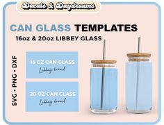 two glass jars with straws and lids are shown in the same color as each other