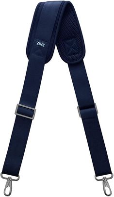 a pair of blue suspenders with metal buckles on the side and one strap attached to