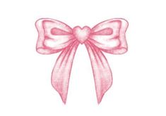 a drawing of a pink ribbon with a heart shaped bow on the end of it