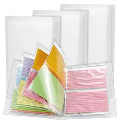 five folders with different colored papers in them