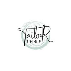 the tailor shop logo is shown in black and white, with a circular design behind it