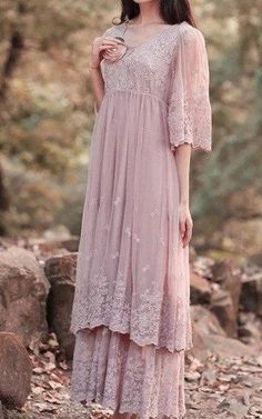 Shop Lace Dress With Tiers&Flower&Embroideries Online. Dorris Wedding offers tons of high quality collections at affordable prices. Free shipping Now! Rose Colored Dress, Bridesmaid Dresses Boho, Mob Dress, Embroidery Online, Indian Bride Outfits, Mother Of Bride Outfits, Brand Mood Board, Dress With Pleats, Bride Outfits