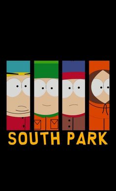 the south park characters in different colors and sizes, with text that reads south park