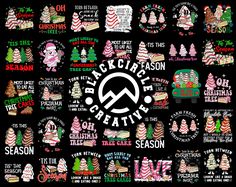 the black forest creative logo is surrounded by christmas trees and other holiday themed stickers