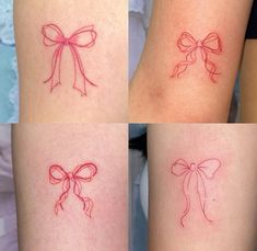 four different tattoos with bows on them