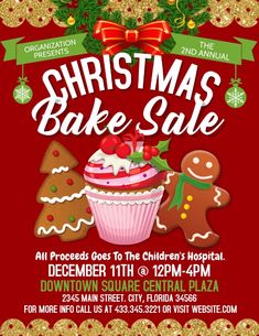 christmas bake sale flyer with gingerbreads and cookies