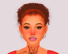 a digital painting of a woman with tattoos and piercings on her neck, wearing a red top