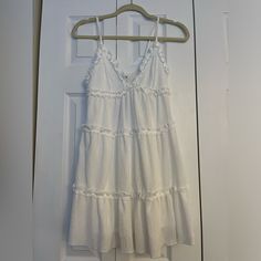 Wild Fable Ruffle Dress Size: Xs Color: White Nwt White V-neck Ruffle Dress For Day Out, White Sundress With Ruffled Straps, Daytime Spaghetti Strap Dress With Ruffles, White Summer Mini Dress With Ruffled Straps, White Ruffle Dress With Ruffled Straps For Summer, White Mini Dress With Ruffled Straps For Beach, White Mini Dress With Ruffled Straps For Spring, White Ruffle Sundress For Beach, White Sundress With Ruffled Straps For Brunch