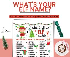 a christmas elf's elf name game with candy canes and marshmallows