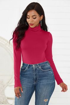 Features: Basic style Sheer: Opaque Stretch: Highly stretchy Material composition: 80% Polyester, 20% Spandex Care instructions: Machine wash cold. Tumble dry low. Imported Product measurements: S: bust 30-33.9 in, sleeve length 23.8 in, waist 27-30.8 in, length 26.1 inM: bust 31.6-35.5 in, sleeve length 24.2 in, waist 28-32.4 in, length 26.5 inL: bust 33.2-37.1 in, sleeve length 24.6 in, waist 30-33.9 in, length 26.9 in Solid Color Elastane Bodysuit For Fall, Fall Elastane Bodysuit, Elastane Bodysuit For Fall, Winter Stretch Elastane Bodysuit, Casual Turtleneck Bodysuit In Solid Color, Casual Turtleneck Bodysuit, Casual Solid Bodysuit For Fall, Pink High Stretch Elastane Tops, Casual Stretch Bodysuit For Winter