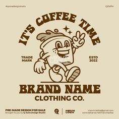 the brand name and logo design for coffee time, which is also used as a clothing label