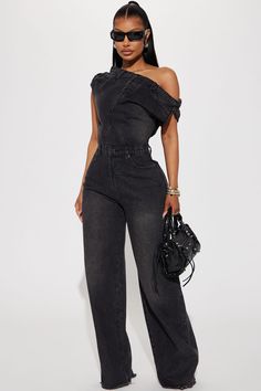 Dakota Denim Jumpsuit - Black Denim Jumpsuit Short, Jean Jumpsuit Outfit, Jumpsuit Outfit Black, Denim Jumpsuit Outfit, Black Denim Jumpsuit, Jumpsuit Short Sleeve, Denim Short Jumpsuit, Jumpsuit Short, Fashion Nova Jumpsuit