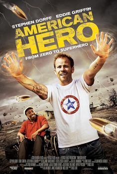 the movie poster for american hero features a man in a wheel chair with his hands up