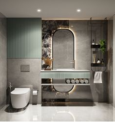 a modern bathroom with marble walls and flooring