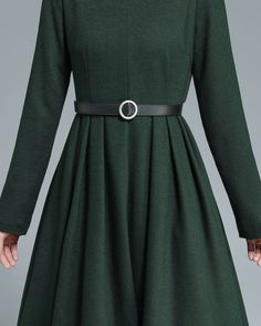 Winter Pleated Long Sleeve Dress, Winter Pleated Long Sleeve Midi Dress, Pleated Long Sleeve Midi Dress For Winter, Long Sleeve Pleated Midi Dress For Winter, Solid Pleated Midi Dress For Winter, Fitted Long Sleeve Dark Green Midi Dress, Dark Green Fitted Long Sleeve Midi Dress, Fitted Dark Green Long Sleeve Midi Dress, Winter Pleated Dress For Work