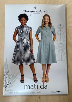 PAPER PATTERN Matilda is a modern utility style shirt, dress, pattern features, princess seams drop shoulders or sleeves, pleated breast pocket and a line skirt with roomie statement pocket colour and stand. Fabric  Light to medium weight dress or shirting fabrics such as cotton, linen, chambray, rayon, tencel, silk etc. Style Shirt Dress, Modern Utility, Shirt Dress Pattern, Fleece Patterns, Shirting Fabric, Utility Style, Sewing Patterns For Kids, Fabric Light, Princess Seams