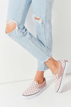 Slide View: 2: Vans Checkerboard Slip-On Sneaker Vans Outfit Summer, Black Slip On Vans Outfit, Vans Checkerboard Slip On, Sneaker Outfits, Vans Outfit, Vans Checkerboard, Trendy Sneakers, Waist Jeans