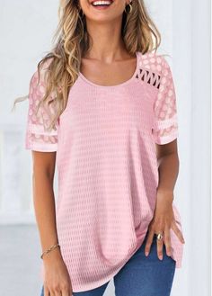 Color:Pink;Size:S;Size:M;Size:L;Size:XL;Size:XXL;Package Contents:1 X T Shirt;Occasion:Casual;Style:Casual; Pink Patchwork, Patchwork Shorts, Boutique Style Outfits, Pink Tunic, Pink Round, Blue Jumpsuits, Lovely Tops, Casual Jumpsuit, Short Sleeve T Shirt