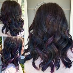 Oil Slick Highlights Dark Hair, Dark Oil Slick Hair, Prism Highlights Hair, Brown Oil Slick Hair, Subtle Oil Slick Hair, Oilslick Haircolor, Oil Slick Hair Color Brunettes, Oil Spill Hair, Whimsical Hairstyles