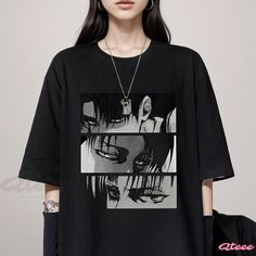 Qteee - Loose-fit Short Sleeve Attack on Titan Anime T-shirt Attack On Titan Merch, Gothic Shorts, Punk Tops, Punk Tee, Mode Ulzzang, T Shirt Couple, Anime Fashion, Titan Anime, Streetwear T Shirt