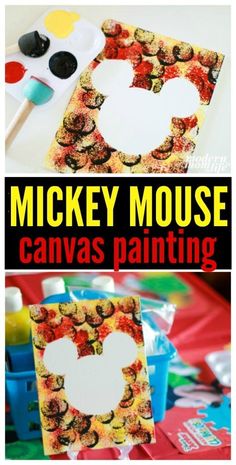 mickey mouse canvas painting with the words mickey mouse on it and an image of mickey mouse