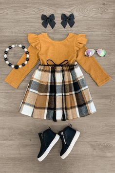 Holiday Fits, Plaid Flannel Dress, Girls Fall Dresses, Cute Thanksgiving Outfits, Blue Plaid Dress, Sparkle In Pink, Fall Closet, Flannel Dress, Tan Plaid