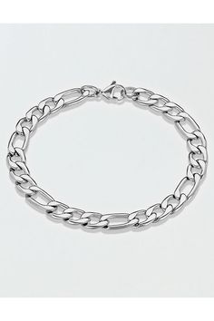 Hypoallergenic stainless steel chain/5/16 in. (8 mm.) wide x 8.25 in. long x 2.6 mm thick/Polished/Not Eligible For Promotions | Only Ships Within The USA Figaro Chain, Figaro Chains, Silver Prices, Mens Outfitters, Steel Chain, Stainless Steel Chain, West Coast, Chain Bracelet, American Eagle Outfitters