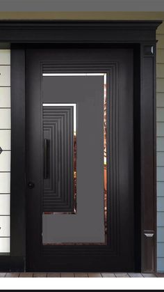 a black front door with two sidelights