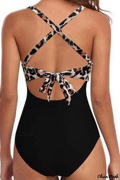 Olivia Mark - Exquisite Black Leopard 2-Tone Crossed Cutout Backless Monokini Classic Swimsuit, Cutout Design, Body Curves, Swim Sets, Black One Piece, Maxi Dress Formal, Black Leopard, Short Leggings, Komplette Outfits