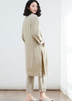 Linen Coat Long Linen Coat Linen Long Cardigan Jacket Women - Etsy Mexico Cream Linen Outerwear For Work, Elegant Oversized Linen Outerwear, Neutral Linen Outerwear For Work, Flax Linen Long Sleeve Outerwear, Single Breasted Linen Outerwear For Daywear, Single-breasted Linen Outerwear For Daywear, Beige Linen Outerwear For Work, Oversized Linen Outerwear For Daywear, Linen Outerwear With Stand Collar For Spring