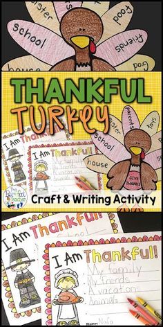 thanksgiving turkey craft and writing activity for kids to do with their teacher's name