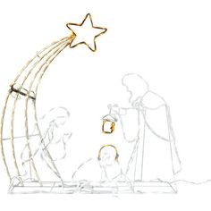 a nativity scene with three people and a star