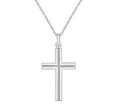 This subtly elegant necklace features a Singapore chain and a cross pendant. Classic Cross Jewelry With Polished Finish, Classic Sterling Silver Cross Necklace For Formal Occasions, Classic Polished Cross Jewelry, Silver Crucifix Necklace In Fine Jewelry Style, Elegant Sterling Silver Cross Necklace For Formal Occasions, White Cross Necklace For Formal Occasions, Sterling Silver Cross Pendant Necklace For Formal Occasions, Sterling Silver Cross Pendant Necklace, Timeless Silver Cross Pendant Necklace