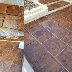 two pictures showing different types of tiles being laid on top of each other