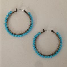 Earrings All Over Turquoise Beaded 1 3/4 In Size Hoop For Pierced Ears Turquoise Hoop Earrings With Dangling Beads, Adjustable Turquoise Hoop Earrings With Colorful Beads, Turquoise Wire Wrapped Beaded Earrings, Turquoise Hoop Earrings With Colorful Beads For Beach, Turquoise Beaded Hoop Earrings, Beaded Turquoise Hoop Earrings For Beach, Turquoise Hoop Beaded Earrings For Summer, Turquoise Hoop Earrings For Festival, Turquoise Beaded Hoop Earrings For Beach