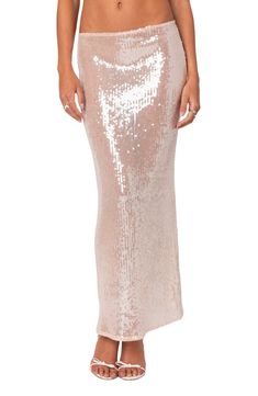 EDIKTED Riki Sheer Sequin Maxi Skirt | Nordstrom Sparkly Maxi Skirt, Glamorous Stretch Skirt With Sequins, Glamorous Sequined Maxi Skirt For Party Season, Elegant Sequined Maxi Skirt For Party Season, Chic Sequined Maxi Skirt For Night Out, Fitted Sequin Bottoms For Gala, Chic Sequined Maxi Skirt For Party, Long Skirt For Prom And Party Season, Glamorous Sequined Maxi Skirt