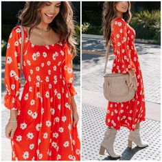 Add Some Major Style To Your Warbrobe ! Sugar+Lips Gorgeous Feminine Midi Dress. Made Of Quality Material In A Vibrant Red Color With A Contrasting Feminine Floral Pattern. Dress Is So Flowy And Flirty. Dress Drapes Perfectly. Top Is Smocked And Very Stretchy. Long Sleeves And Midi Length. Pair With Your Fave Western Cowboy Boots For An Instant Boho Chic Look ! The Perfect Dress For Any Event ! These Are New With Tags Add Your Likes To A Bundle And Save Multiple Items Bundled Pay One Shipping Fe Red Floral Print Midi Dress For Spring, Red Midi Dress For Day Out In Spring, Spring Red Midi Dress For Day Out, Red Midi Dress For Spring Day Out, Casual Spring Holiday Midi Dress, Casual Red Midi Dress For Spring, Casual Floral Print Midi Dress For Holiday, Casual Red Midi Dress For Brunch, Casual Red Dress For Brunch