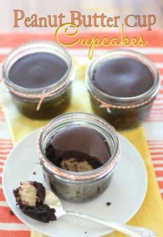 peanut butter cupcakes with chocolate frosting on a plate