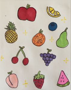 a drawing of fruits and vegetables on paper