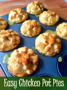 an easy chicken pot pie recipe in a muffin tin with the title overlay