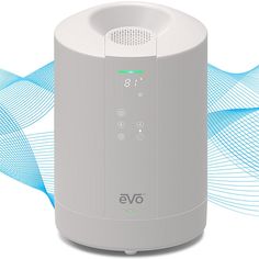 an image of a white speaker with blue waves in the background