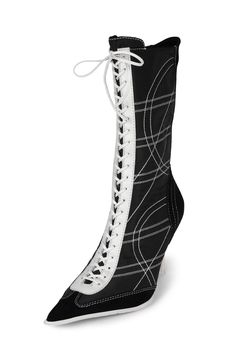 Sporty mid-calf lace-up heeled boot offered in extended sizing. Fits true to size Measurements taken from a size 12 3.5" Heel, 0.25" Platform 10" Shaft, 10" Leg Opening Leather / Fabric Upper, Leather / Fabric Lining, Synthetic Sole Lace-up & Zipper closure White Lace Up Boots, Jordan Shoes Girls, Pep Rally, Platform Stilettos, Pointed Toe Boots, Gorgeous Shoes, Brown Ankle Boots, Pointed Toe Shoes, Sneaker Heels