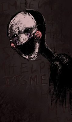 a drawing of a person with a skull on it's head holding a mirror