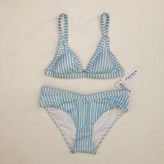 High Waisted Striped Bikini Set Sz Xs La Hearts Brand From Pacsun Color Baby Blue & White With Shine Similar Clouds, Airy Blue, Light Blue Bikini Top Size Extra Small Bikini Bottom Size Extra Small But Could Fit A Small See Measurements Top Features Adjustable Straps For Best Fit Comes With Removable Padding Has The Sweetest Rose Gold O Rings Nicely Lined Made With A Thicker Material Perfect Pastel Summer Bikini For You! Striped Lined Swimwear For The Beach, Striped Fitted Swimwear For Vacation, Fitted Striped Swimwear For Vacation, Spring Poolside Lined Swimwear, Summer Striped Fitted Swimwear, Summer Striped Fitted Tankini, Striped Fitted Tankini For Summer, Fitted Striped Tankini For Vacation, Fitted Striped Swimwear For Summer