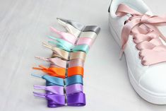 Item:Satin ribbon shoelace Material:satin ribbon;polyester Quantity:2 pairs (4 laces) Width:3/4inch(1.9cm) Length: 80cm,suit for the shoes in row of 3 eyelets; 100cm,suit for the shoes in row of 4 eyelets; 120cm,suit for the shoes in row of 5-6 eyelets; 140cm,suit for the shoes in row of 7 eyelets; 160cm,suit for the shoes in row of 8 eyelets. (Two pairs are the same length;Please choose the length when placing order) Color: Silver;Antique White;White;Black; Pearl Pink;Antique Mauve;Beauty; Wate Wedding Keds, Lavender Shoes, Shoes Decoration, Pink Antique, Rustic Wedding Reception, Wedding Sneakers, Satin Shoes, Pearl Pink, Wedding Bows