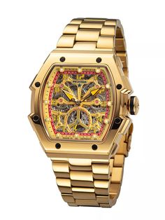 Engraved skeleton dial with Arabic numerals in a rectangular case. Hands Skeleton, Cultural Celebration, Saint Valentine, Skeleton Hands, Face Design, Skeleton Watch, Automatic Watch, Luxury Watches, Gold Watch