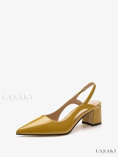 Lasaky - Elegant Blue Slingback Heels: Womens Sophisticated Pointed Toe Slip-Ons with Mid-Low Chunky Heels Yellow Mid Heel Shoes, Blue Slingback Heels, Long Sleeve Cocktail Dress, Bridal Sandals, Modern Shoes, Womens Chunky Heels, Slingback Heels, Estilo Chic, Platform High Heels