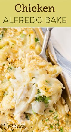 chicken alfredo bake with cheese and broccoli in a casserole dish Rotisserie Chicken Alfredo, Cheesy Chicken Alfredo, Use Leftover Chicken, Recipes Using Rotisserie Chicken, Alfredo Bake, Cozy Cook, Easy Recipies, Chicken Alfredo Bake, Chicken Alfredo Recipes